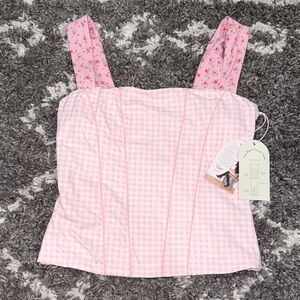 NWT Blogilates Popflex Tiny Bows Corset Tank Pink Gingham Women's Top - Medium